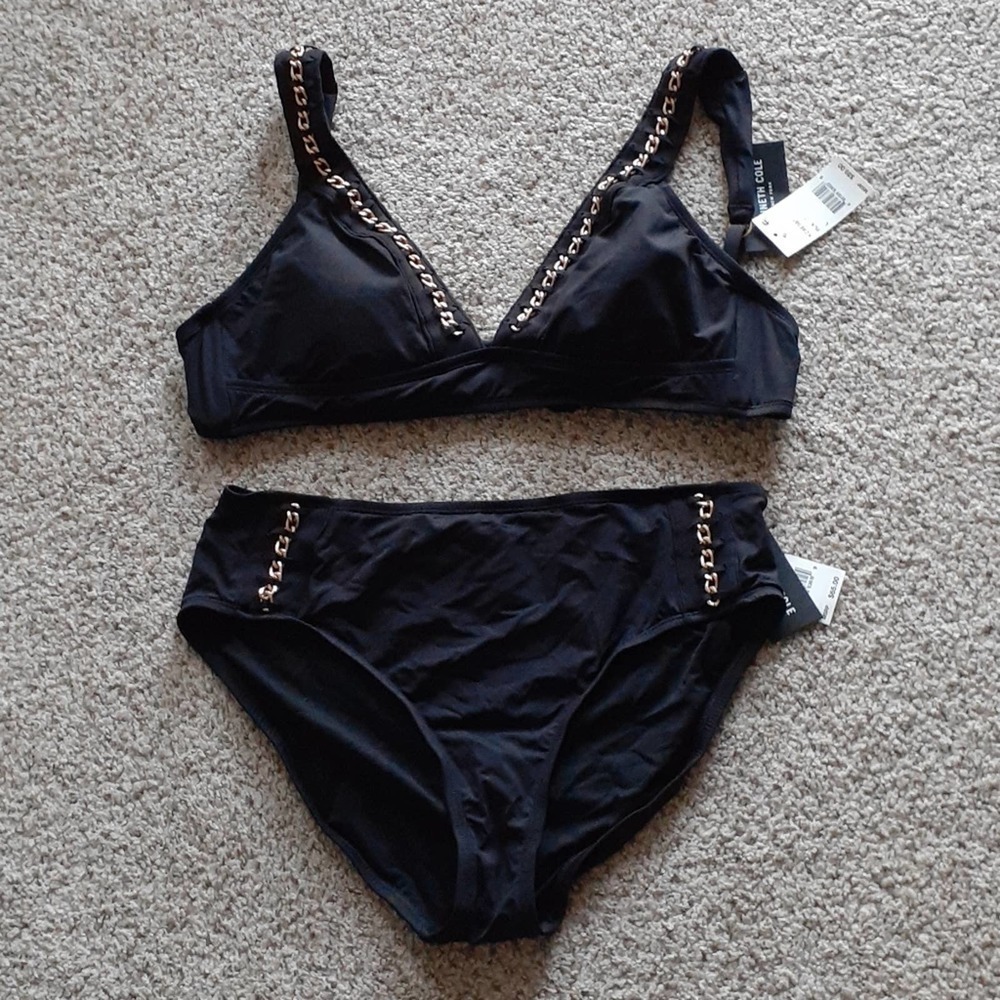 NWT Kenneth Cole NY metal RARE bikini, LG, $154